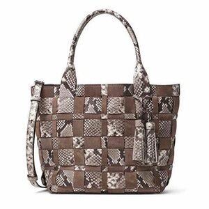 🐻 Michael Kors Snakeskin Patchwork Vivian Medium Tote — Natural/Dark Dune